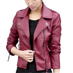 Decrum Ramsey Lambskin Leather Motorcycle Jacket Maroon Large NWT MSRP $239